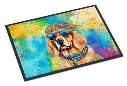 NEW Golden Retriever Hippie Dawg Doormat Front Door Mat Indoor Outdoor Rugs for Entryway, Non Slip Washable Low Pile, 18H X 27W