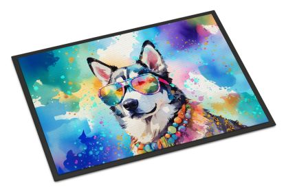 NEW Siberian Husky Hippie Dawg Doormat Front Door Mat Indoor Outdoor Rugs for Entryway, Non Slip Washable Low Pile, 18H X 27W