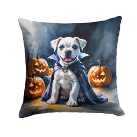White Boxer Puppy Halloween Throw Pillow Machine Washable, Indoor Outdoor Decorative Pillow for Couch, Bed or Patio, 18Hx18W