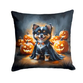Balck and Tan Pomeranian Puppy Halloween Throw Pillow Machine Washable, Indoor Outdoor Decorative Pillow for Couch, Bed or Patio, 14Hx14W