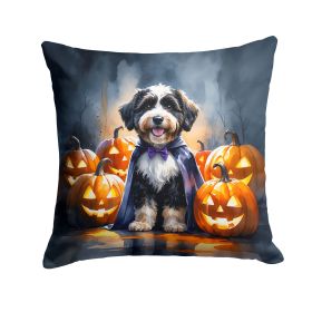 Bernedoodle Puppy Halloween Throw Pillow Machine Washable, Indoor Outdoor Decorative Pillow for Couch, Bed or Patio, 18Hx18W