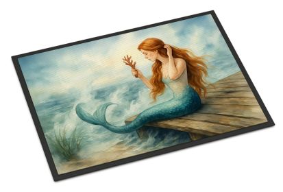 Mermaid on the Dock Doormat Front Door Mat Indoor Outdoor Rugs for Entryway, Non Slip Washable Low Pile, 18H X 27W
