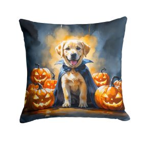 Yellow Labrador Retriever Puppy Halloween Throw Pillow Machine Washable, Indoor Outdoor Decorative Pillow for Couch, Bed or Patio, 14Hx14W