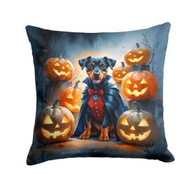 Doberman Pinscher Puppy Halloween Throw Pillow Machine Washable, Indoor Outdoor Decorative Pillow for Couch, Bed or Patio, 14Hx14W