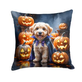 Labradoodle Puppy Halloween Throw Pillow Machine Washable, Indoor Outdoor Decorative Pillow for Couch, Bed or Patio, 14Hx14W