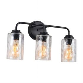 3-Light With Clear Glass Glacier Shade,Unique Hand-make Lampshade, Industrial Indoor Light Fixture For Bathroom Living Room Bedroom Over Kitchen (Option: Matt Black)